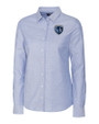 Sporting Kansas City Cutter & Buck Stretch Oxford Womens Long Sleeve Dress Shirt Light Blue Mannequin