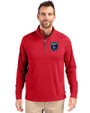 San Jose Earthquakes Cutter & Buck Adapt Eco Knit Stretch Recycled Mens Quarter Zip Pullover Red Front