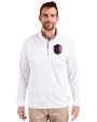 St. Louis City SC Cutter & Buck Adapt Recycled Soft Knit Stretch  Mens Quarter Zip Pullover White Front