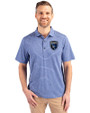 San Jose Earthquakes Cutter & Buck Forge Eco Heather Stripe Stretch Recycled Mens Big & Tall Polo Tour Blue Heather Front