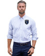 San Jose Earthquakes Cutter & Buck Stretch Oxford Stripe Mens Big and Tall Long Sleeve Dress Shirt French Blue Front