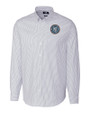 New York City FC Cutter & Buck Stretch Oxford Stripe Mens Big and Tall Long Sleeve Dress Shirt Light Blue Mannequin
