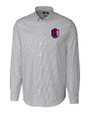 St. Louis City SC Cutter & Buck Stretch Oxford Stripe Mens Big and Tall Long Sleeve Dress Shirt Charcoal Mannequin