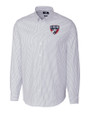 FC Dallas Cutter & Buck Stretch Oxford Stripe Mens Long Sleeve Dress Shirt Light Blue Mannequin