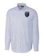San Jose Earthquakes Cutter & Buck Stretch Oxford Stripe Mens Long Sleeve Dress Shirt French Blue Mannequin