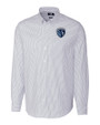 Sporting Kansas City Cutter & Buck Stretch Oxford Stripe Mens Long Sleeve Dress Shirt Light Blue Mannequin