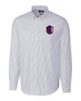 St. Louis City SC Cutter & Buck Stretch Oxford Stripe Mens Long Sleeve Dress Shirt Light Blue Mannequin