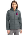 St. Louis City SC Cutter & Buck Evoke Hybrid Softshell Recycled Full Zip Womens Hooded Jacket Elemental Grey Front