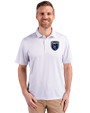 San Jose Earthquakes Cutter & Buck Pike Eco Symmetry Print Stretch Recycled Mens Polo White/Polished Front
