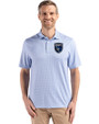 San Jose Earthquakes Cutter & Buck Pike Eco Diamond Dot Print Recycled Mens Polo Tour Blue Front