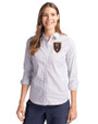 Real Salt Lake Cutter & Buck Stretch Oxford Stripe Womens Long Sleeve Dress Shirt French Blue Front