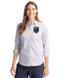 San Jose Earthquakes Cutter & Buck Stretch Oxford Stripe Womens Long Sleeve Dress Shirt French Blue Front