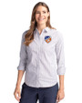 FC Cincinnati Cutter & Buck Stretch Oxford Stripe Womens Long Sleeve Dress Shirt French Blue Front