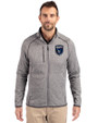 San Jose Earthquakes Cutter & Buck Mainsail Sweater-Knit Mens Full Zip Jacket Polished Heather Front