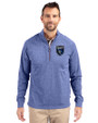San Jose Earthquakes Cutter & Buck Adapt Eco Knit Heather Mens Big & Tall Quarter Zip Pullover Tour Blue Heather Front
