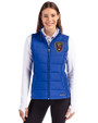 Real Salt Lake Cutter & Buck Evoke Hybrid Softshell Recycled Womens Full Zip Vest Tour Blue Front