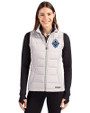 Vancouver Whitecaps FC Cutter & Buck Evoke Hybrid Softshell Recycled Womens Full Zip Vest CONCRETE Front