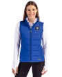 CF Montréal Cutter & Buck Evoke Hybrid Softshell Recycled Womens Full Zip Vest Tour Blue Front