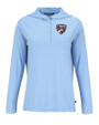 FC Dallas Cutter & Buck Coastline Epic Comfort Recycled Womens Hooded Shirt Atlas Light Blue Mannequin