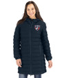 FC Dallas Cutter & Buck Mission Ridge Repreve Eco Insulated Womens Long Puffer Jacket Navy Blue Front
