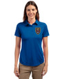 Real Salt Lake Cutter & Buck Prospect Eco Textured Stretch Recycled Womens Short Sleeve Polo Tour Blue Front