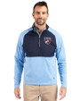 FC Dallas Cutter & Buck Adapt Eco Knit Hybrid Recycled Mens Quarter Zip Atlas/Navy Blue Front