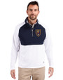 Real Salt Lake Cutter & Buck Adapt Eco Knit Hybrid Recycled Mens Quarter Zip White/Navy Blue Front