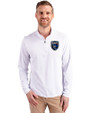 San Jose Earthquakes Cutter & Buck Virtue Eco Pique Recycled Quarter Zip Mens Big & Tall Pullover White Front