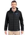 San Jose Earthquakes Cutter & Buck Evoke Hybrid Eco Softshell Recycled Full Zip Mens Big & Tall Hooded Jacket Black Front