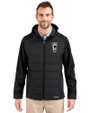 Columbus Crew Cutter & Buck Evoke Hybrid Eco Softshell Recycled Full Zip Mens Big & Tall Hooded Jacket Black Front