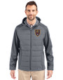 Real Salt Lake Cutter & Buck Evoke Hybrid Softshell Recycled Full Zip Mens Hooded Jacket Elemental Grey Front