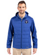 CF Montréal Cutter & Buck Evoke Hybrid Softshell Recycled Full Zip Mens Hooded Jacket Tour Blue Front