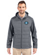 Charlotte FC Cutter & Buck Evoke Hybrid Softshell Recycled Full Zip Mens Hooded Jacket Elemental Grey Front