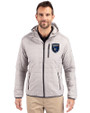 San Jose Earthquakes Cutter & Buck Rainier Primaloft Eco Mens Full Zip Hooded Jacket Polished Medium Gray Front