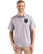 San Jose Earthquakes Cutter & Buck Pike Eco Shadow Check Print Recycled Mens Big & Tall Polo Polished Medium Gray Front