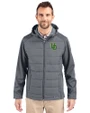 Oregon Ducks- Cutter & Buck Evoke Hybrid Softshell Recycled Full Zip Mens Hooded Jacket Elemental Grey Front