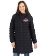 Ohio State Buckeyes 2024 CFP National Champions Cutter & Buck Mission Ridge Repreve Eco Insulated Womens Long Puffer Jacket Black Front
