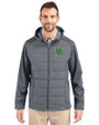 Oregon Ducks- Cutter & Buck Evoke Hybrid Eco Softshell Recycled Full Zip Mens Big & Tall Hooded Jacket Elemental Grey Front
