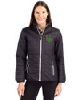 Oregon Ducks- Cutter & Buck Rainier Recycled Insulated Puffer Womens Full Zip Jacket Black Front