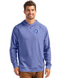 Los Angeles Rams Historic Cutter & Buck Adapt Recycled Soft Knit Stretch Mens Heathered Hooded Pullover Tour Blue Heather Front