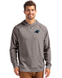 Carolina Panthers Cutter & Buck Adapt Knit Recycled Mens Heathered Hooded Pullover Black Heather Front