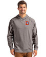 Denver Broncos Historic Cutter & Buck Adapt Knit Recycled Mens Heathered Hooded Pullover Black Heather Front