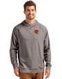 Cleveland Browns Helmet Cutter & Buck Adapt Recycled Soft Knit Stretch Mens Heathered Hooded Pullover Black Heather Front