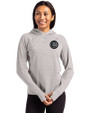 Chicago Cubs Mono Cutter & Buck Adapt Knit Recycled Womens Heathered Hooded Pullover Polished Heather Front