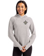 New Orleans Saints Cutter & Buck Adapt Knit Recycled Womens Heathered Hooded Pullover Polished Heather Front