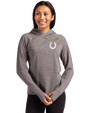 Indianapolis Colts Monochromatic Cutter & Buck Adapt Recycled Soft Knit Stretch Womens Hooded Pullover Black Heather Front