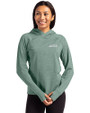 New York Jets Cutter & Buck Adapt Knit Recycled Womens Heathered Hooded Pullover Hunter Heather Front