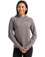 New Orleans Saints Mono Cutter & Buck Adapt Knit Recycled Womens Heathered Hooded Pullover Black Heather Front