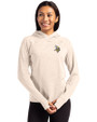 Minnesota Vikings Cutter & Buck Adapt Recycled Soft Knit Stretch Womens Hooded Pullover Wheat Heather Front