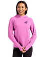 Carolina Panthers Mono Cutter & Buck Adapt Knit Recycled Womens Heathered Hooded Pullover Gelato Heather Front